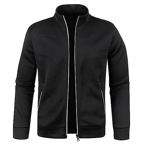 Men's Fleece Sweater Jacket Full Zip Lightweight Stand Collar Jackets Soft Warm Casual Coats with Zipper Pockets