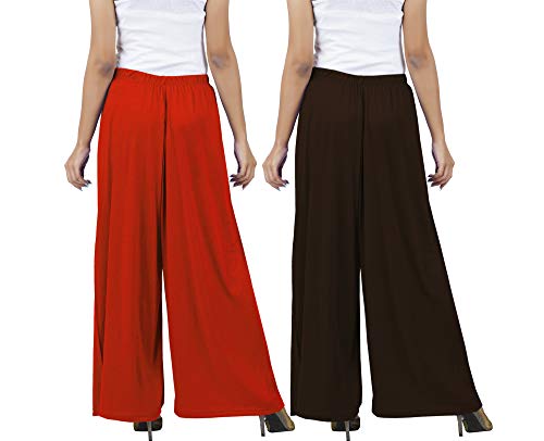 Image of Buy That trendz M to 4XL Cotton Viscose Loose Fit Women M to 6XL Flared Wide Leg Palazzo Pants for Orange Chocolate Brown 2 of Pack Combo XXXX-Large