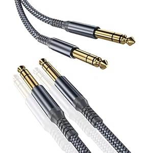 6.35mm TRS Instrument Kabel 3M 2-Pack,1/4″ Mannelijke Jack Stereo Audio Gebalanceerde AudioKabel Cord,6.3mm Gitaarkabel voor Elektrische Gitaar,Bas,Toetsenbord,Mixer,Versterker,Speaker,Equaliz