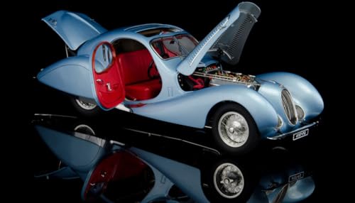 1937-1939 T150 SS Figoni & Falaschi Teardrop Coupe RHD (Right Hand Drive) Blue Metallic with Red Interior 1/18 Diecast Model Car by CMC CMC145