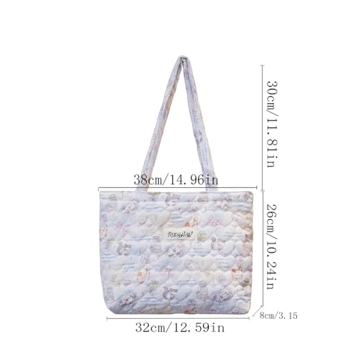 Image of Floral Quilted Cotton Shoulder Bag for Women Daily Use Medium Size Handbag Large Capacity Thickened Design Tote