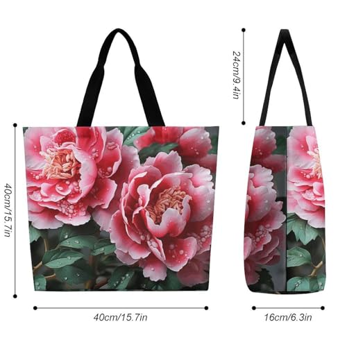 Beautiful Peony Flower Large Grocery Tote Bag Women Fashion Handbag Duty Reusable Shoulder Bag for Travel Vacation Shopping Beach Bags2