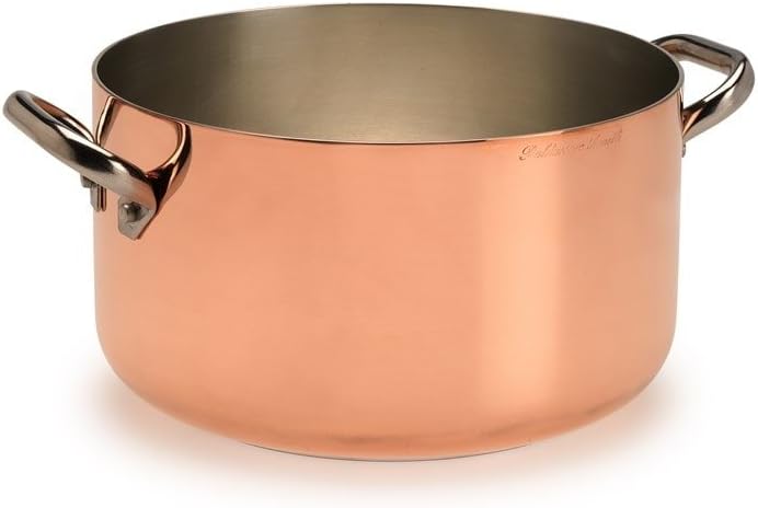Pentole Agnelli ALCU104PI28 High Copper Saucepan with 2 Stainless Steel Handles, Tinned Copper for Induction 28 cm