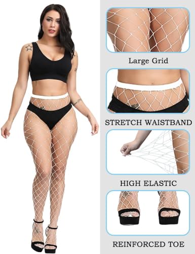 Image of Fishnet Stockings For Women High Waisted Fishnet Tights Sexy Wide Mesh Fishnet Stockings