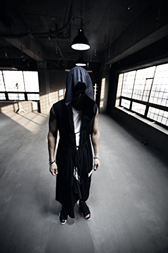 Byther Cloak With Hood Mens Sleeveless Mesh Layered Cut Off Open Vest Dark Goth Cardigan Black #TOP6