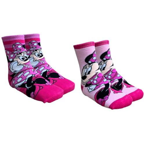 Calcetines antideslizantes Minnie Disney set 2 pares de calcetines para niños de mezcla de algodón con plantilla antideslizante, multicolor, 30-32