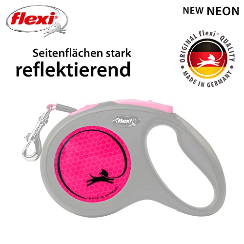 flexi® Neon M Gurt 5 m schwarz/neon-pink, Roll-Leine für Hunde bis 25 kg