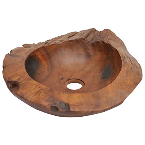 17.7 Inch Bathroom Vanity Basin,Solid Teak Vessel Sink Bowl, Standard Round Top Wash Basin,Water-Repellant Finish Above Counter Bathroom Lavatory Vanity Hotel Bowl