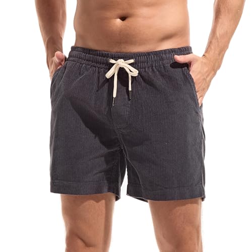 Image of Amy Coulee Mens Corduroy Shorts 5 Inch Casual Elastic Waist Cotton Vintage Golf Shorts with Pockets (Dark Gray,M)