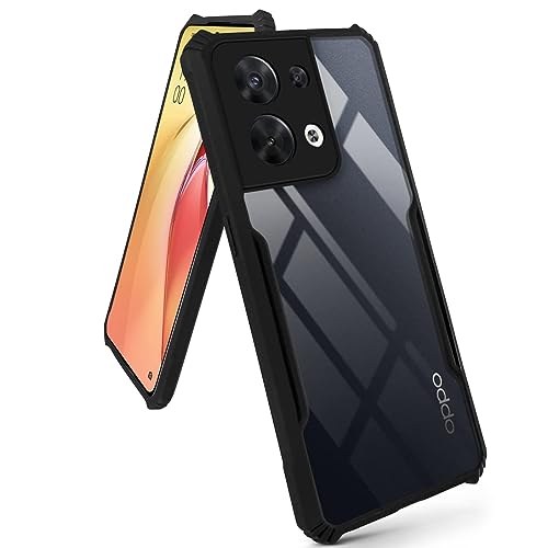 Image of Jkobi Back Cover Case for Oppo Reno8 5G | Reno 8 5G (Crystal Glass Back | Camera Protection | Shockproof | Professional Black)