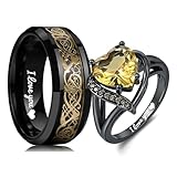 ZatoviG Celtic Dragon Couple Rings Set His and Hers Heart CZ Matching Bands for Anniversary Promise Engagement Wedding Valentines Day Gifts Custom Engraving Rose Gift Box & Blessing Card (Gold)