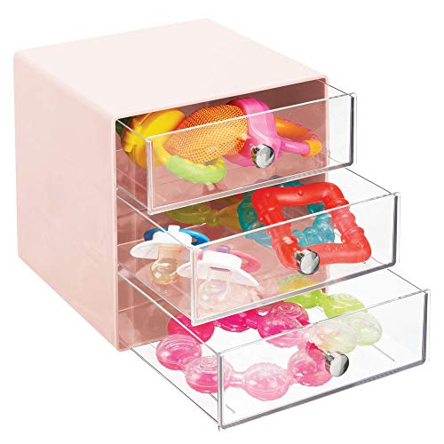 mDesign Plastic Accessory 3 Drawer Cube Box Storage Organizer Station for Baby/Kids Bedroom