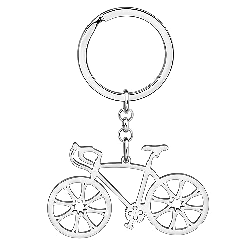DALANE Acciaio Inossidabile Carino Bicicletta Portachiavi Gioielli per Donne Ragazze Charms Regali Portafoglio Portachiavi Anelli (Argento Placcato A)