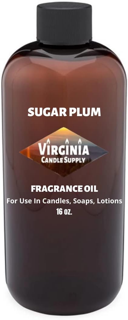 Virginia Candle Supply Sugar Plum Fragrance Oil (16 oz Bottle) for Candle Making, Soap Making, Room Sprays, Lotions, Car Fresheners, Slime, Bath Bombs, Warmers