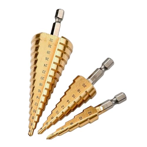 Conjunto de Brocas Escalonadas em Titânio, Aço Rápido HSS, Diâmetros de 4 a 12 mm, 4 a 20 mm e 4 a 3