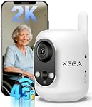 Xega 4G LTE Cellular Security Camera Indoor Wireless, 2K No WiFi Camera | for Baby/Pet/Elderly with Phone App, 355°P/60°T, 6000mAh Battery, PIR Detection, Cloud/TF, Not Waterproof, Built-in SIM Card