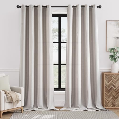 jinchan Linen Textured Room Darkening Curtain 108 Inches Long for Living Room Extra Long White Curtain Thermal Insulated Grommet Top Window Treatment