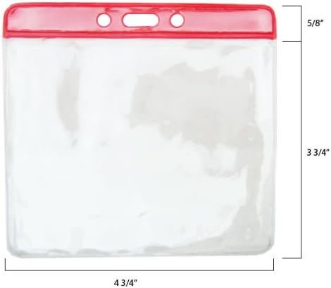 Bulk 100 Pack - Extra Large (4 1/2 X 3 1/2 Insert) Horizontal Badge Holders with Red Color Bar, by Specialist ID