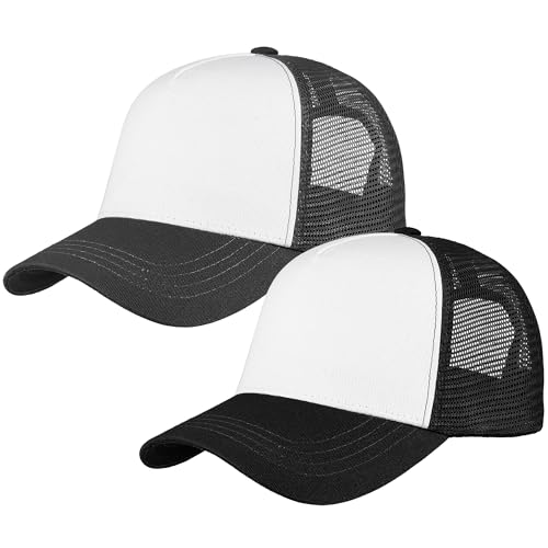 Image of Falari 5-Panel Mesh Baseball Cap, Trucker Hat, Structured Plain Design, Cotton, Adjustable Size