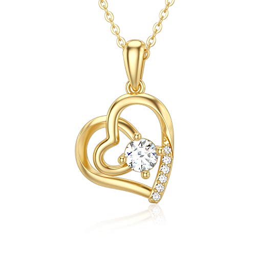 SISGEM 14K Solid Gold Heart Necklace for Women,Yellow Gold 0.55 Carat(CTTW) Moissanite Infinity Heart Pendant Necklaces Anniversary Birthday Gifts for Wife Mom 16''-18''