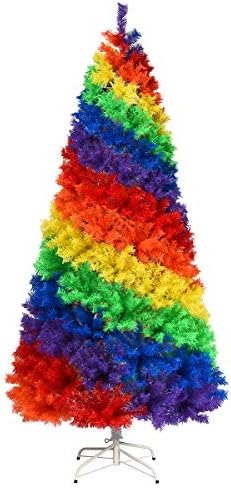 COSTWAY 7FT Rainbow Artificial Christmas Tree, Hinged Xmas Trees with Metal Stand, 1213 Branch Tips, Colorful Full Fir Christmas Tree for Indoor Outdoor Holiday Decoration
