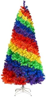 COSTWAY 7FT Rainbow Artificial Christmas Tree, Hinged Xmas Trees with Metal Stand, 1213 Branch Tips, Colorful Full Fir Christmas Tree for Indoor Outdoor Holiday Decoration
