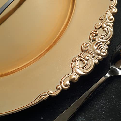 Tableclothsfactory 6 Pack Gold 13" Round Baroque Charger Plates Leaf Embossed Rim For Tabletop Decor Catering Event Decoration #TOP3
