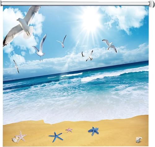 Persiana Opaca Portátil, Persianas Enrollables con Patrón De Playa, Cortinas Enrollables De Ventana Ancha De 60 Cm / 80 Cm / 100 Cm / 120 Cm / 140 Cm, One Color, 120W x 180H cm