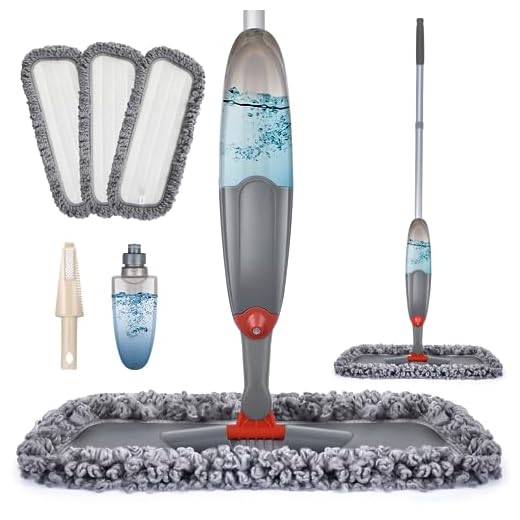 Spray Mop for Floor Cleaning, Domi-patrol Microfiber Floor Mop Dry Wet Mop Spray with 3 Washable Mop Pads & 635ML Refillable Bottle, Dust Cleaning Mop for Hardwood Laminate Tile Floors, Black
