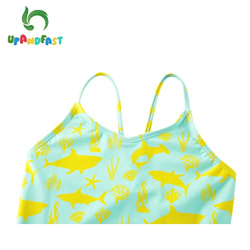 Girls Rash Guard One Piece Swimsuit Kids Upf 50+ Sun Protection Swimwear Kids Bathing Suit (Yellow Shark,10 Years) #TOP3