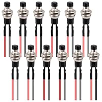 12 Stück 7mm Vorverkabelt Mini Momentan Druckknopf Taster Schalter 12V, 3A 220V SPST 2 Pins Vorgelöteter Druckknopfschalter Runder Flachknopf-Drucktasten, Drucktaster Rot für Modelleisenbahn-Hobby