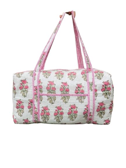 Vintage Cotton Overnight Bag, Print Floral Quilted Shoulder Travel Bag, Boho Beach DuffleBag, Custom Weekender Bag, Groomsmen Gift, Tote Bag (24x12x12