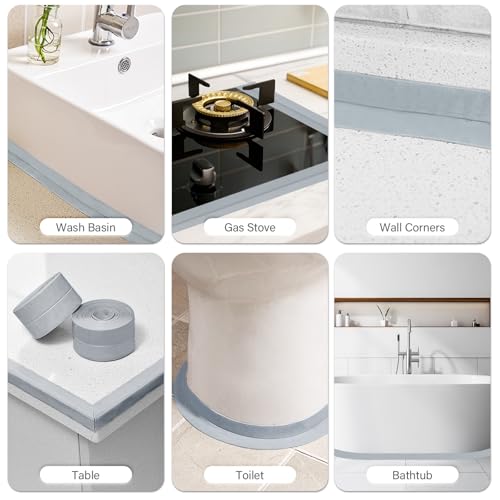 Image of 3 Rolls 1.5 Inch Caulk Tape Self Adhesive Toilet Caulking Strip Bathroom Sealing Caulk Strip Peel and Stick Bathtub Caulking Tape, 10.5 Feet Each Roll (Grey)