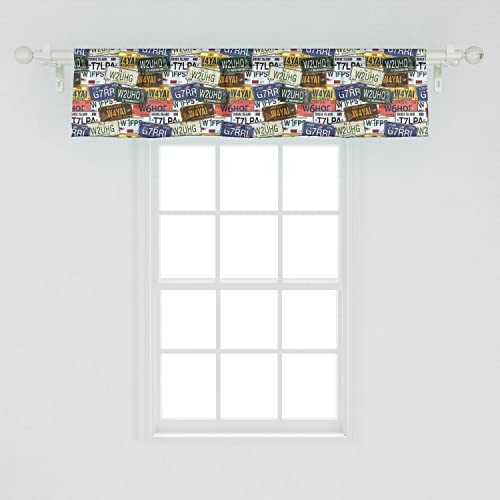 Ambesonne USA Window Valance Pack of 2, Retro American Auto License Plates Utah America Rhode Island North Carolina Print, Rod Pocket Curtain Valances for Kitchen Bedroom, 54