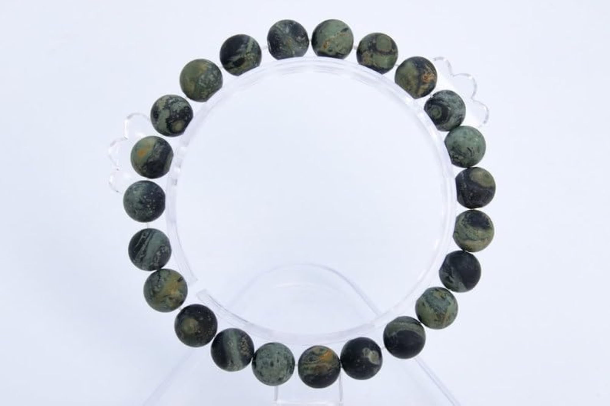Unisex Natural Matte Kambaba Jasper 8mm Round Bead Stretchable Bracelet