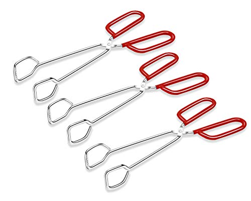 Hiash 10-Inch Heavy Duty Stainless Steel Kitchen Tongs - Non-Slip Comfortable Red Grip, Scissor Design, Heat Resistant for BBQ and Cooking, Set of 3
