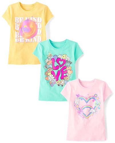 The Children's Place,Girls,Kindness,Love,Equality Short Sleeve Graphic T-Shirts, Multipacks,Love/Be Kind/Heart 3-Pack,Small