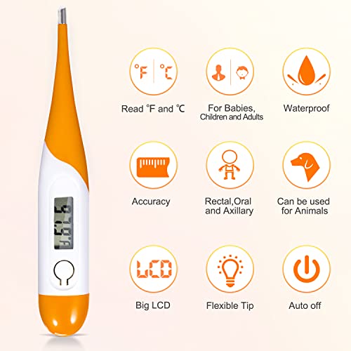 Adoric Oral Thermometer, Accurate Fever Alarm Indicator, Digital Thermometer With Flexible Tip Convert For Baby Pets Adults Or Kids #TOP1