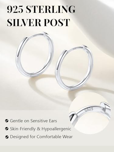 Image of Silvora 14K Gold Plated Huggie Hoop Earrings for Women, Small Sterling Silver Hoops, Hypoallergenic Cartilage Earrings for Sensitive Ears 8 /10 /12 /14 /16 /18 /20MM