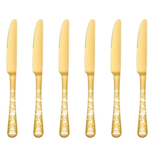 Image of Stainless Steel Butter Knife - Smooth Edge, Mirror Finish - Ideal for Spreading Butter, Jam, or Cream Cheese - Durable and Dishwasher Safe, Everyday Essentials (6 Pcs Dinner Knife, Gold)