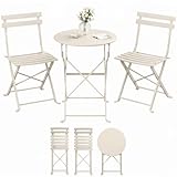SONGMICS Balkonmöbel, Gartenmöbel-Set, 3-teilig, klappbar, 1 Tisch mit 2 Stühlen, Terassenmöbel Stahl, wetterfest, für Outdoor, Balkon, Terrasse, cappuccinobeige GGF036LZ01