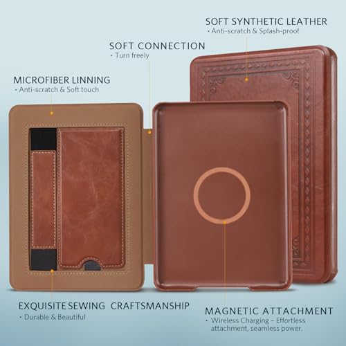 Image of CoBak Lightweight Stand Case for 7 inch Kindle Paperwhite 12th Gen 2024 and Kindle Colorsoft with Right Hand Strap - Compatible with iPhone MagSafe, for Samsung /Belkin /Anker Wireless Charging Pads