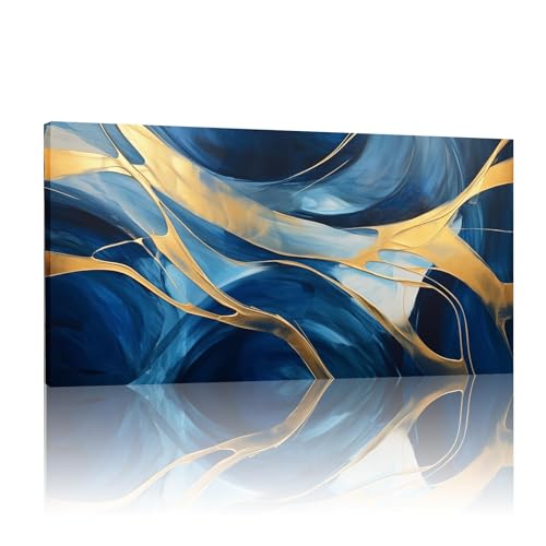 Art mural abstrait en marbre de luxe doré et bleu pour un salon moderne
