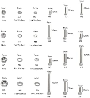 520pcs M3 M4 M5 M6 Nuts and Bolts Set 304 Stainless Hex Socket Head Cap Bolts Machine Screws Nuts and Washers Assortment Set Kit for Fepairing Bicycle Furniture Machine Fasteners