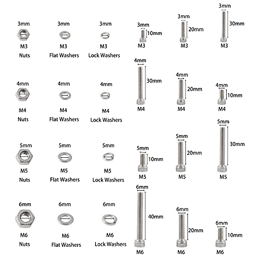 520pcs M3 M4 M5 M6 Nuts and Bolts Set 304 Stainless Hex Socket Head Cap Bolts Machine Screws Nuts and Washers Assortment Set Kit for Fepairing Bicycle Furniture Machine Fasteners