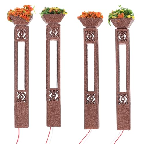 Hohopeti Modelo de Farola Decorativa Miniatura de ABS 4 Piezas Color Cobre Antiguo Lámpara de Jardín para Maquetas Arquitectónicas Adecuado para Dioramas y Paisajes Mesa de Arena