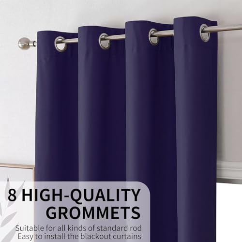 Image of Joydeco Navy Blue Blackout Curtains 63 Inch Length for Bedroom, Black Out Curtains 63 Inch Long 2 Panels Burg for Living Room, Thermal Insulated Solid 63 Inch Drapes with Grommets