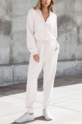 Image of PRETTYGARDEN Women's 2 Piece Sweater Set Pullover Zip Up Sweatshirt Jogger Sweatpants Tracksuit Casual Outfit