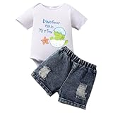 Eqenkely Ropa de Pequeños Bebé Niño Manga Corta Top T-Shirt + Pantalones Cortos Vaqueros 2Pcs Conjunto Verano para 0-18 Meses Blanco 0-3 Meses