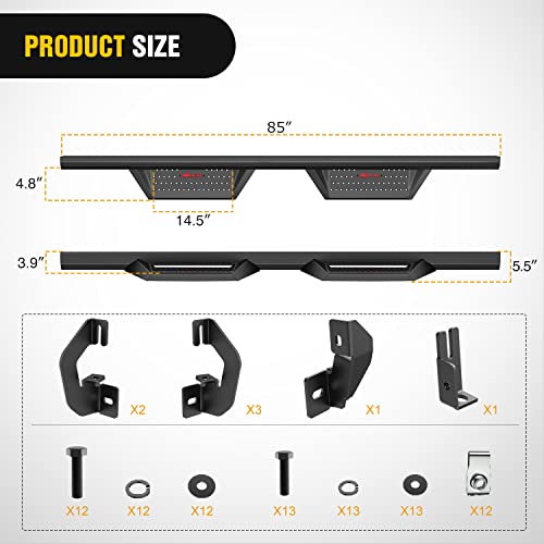 Image of Nilight Running Boards for 2007-2018 Chevy Silverado GMC Sierra 1500 2007-2019 Chevy Silverado GMC Sierra 2500HD 3500HD Crew Cab 4 Inch Drop Side Steps Bolt-on Black Powder Coated